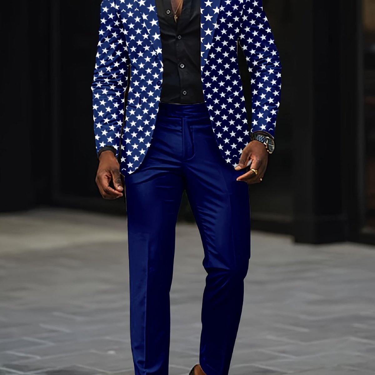 SHOWLU FASHION men's slim fit digital print 2-piece suit with jacket and long pants, suitable for nightclub and party wear.