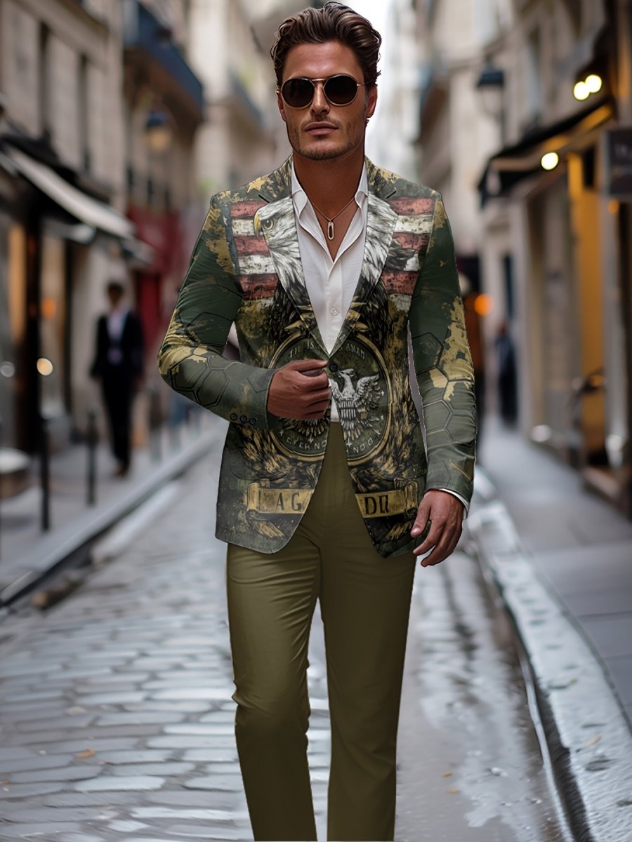 SHOWLU FASHION men's slim fit 2-piece party suit with digital print, featuring jacket and long pants for nightclub and festive occasions.