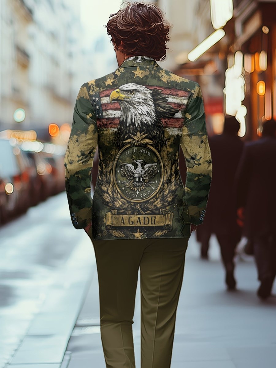 SHOWLU FASHION men's slim fit 2-piece party suit with digital print, includes jacket and long pants, suitable for nightclub and festive events.