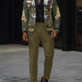 Slim fit men's 2-piece party suit by SHOWLU FASHION with digital print jacket and long pants, perfect for nightclub or festive occasions.