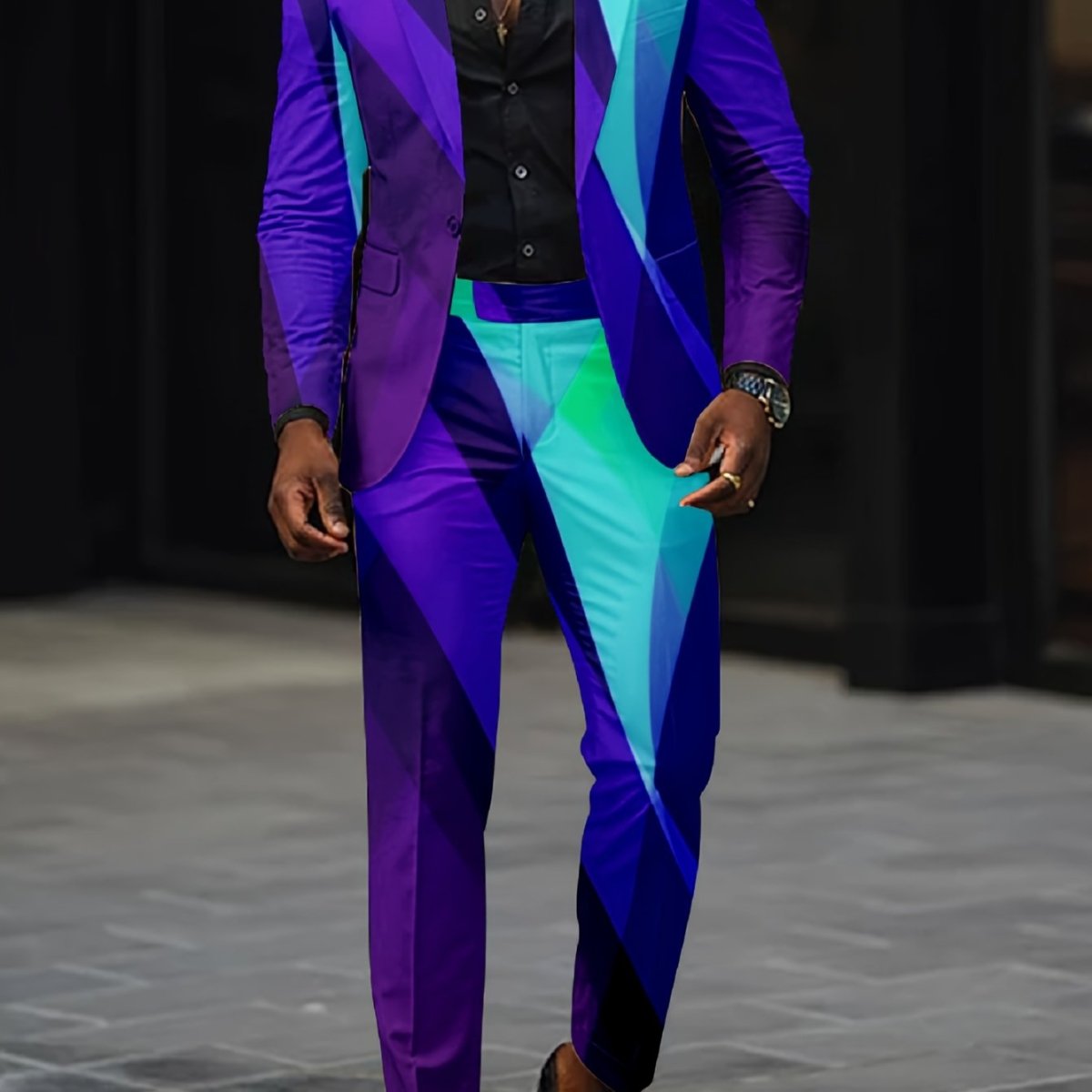 Men And Women Slim Fit Nightclub Style Suits, Fashion Western - style Clothes Party Digital Printed Shirts And Long Pants Set For Men - SHOWLU FASHION STORE