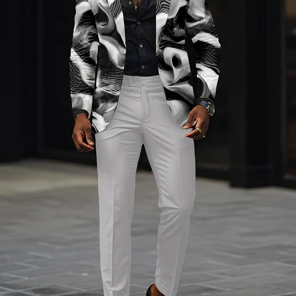 SHOWLU FASHION men's digital print slim fit suit with jacket and long pants, stylish nightclub party set for men.