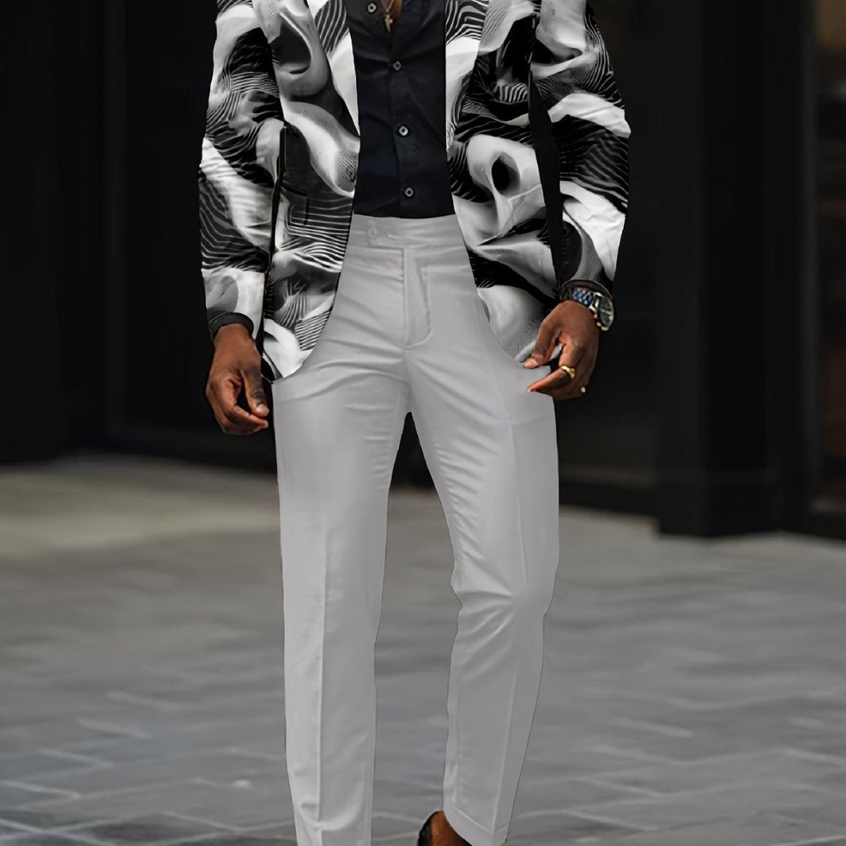 SHOWLU FASHION men's digital print slim fit suit with jacket and long pants, stylish nightclub party set for men.