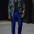 Digital print men's slim fit party suit set with jacket and long pants, featuring a modern Western style for autumn and winter events.