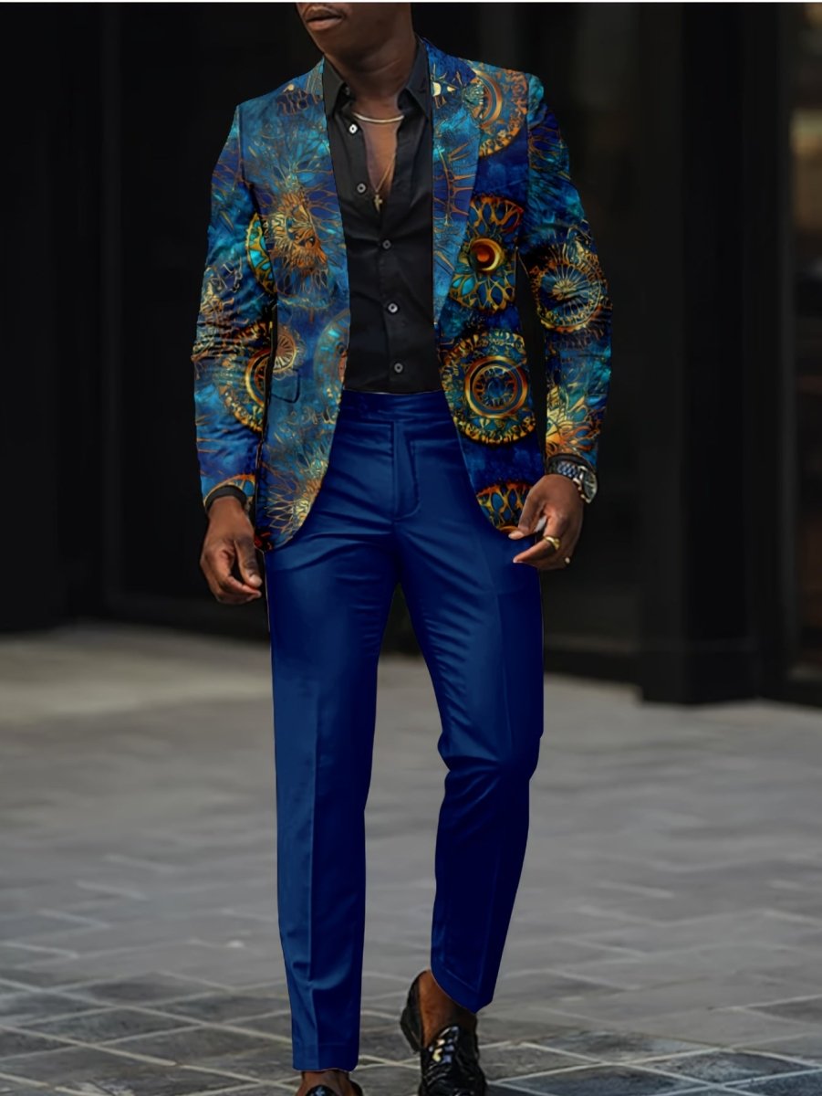 SHOWLU FASHION men's digital print slim fit 2-piece party suit set with printed jacket and long pants, perfect for nightclub events.