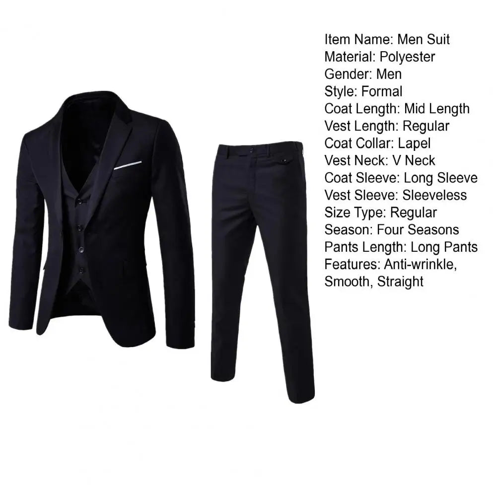 Men Blazers 3Pieces Sets Wedding Formal Elegant Business Luxury Full Vest Pants Coats Classic Jackets Suit Coat Blazers Trousers - SHOWLU FASHION STORE