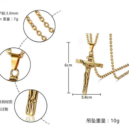 Men Chain Christian Jewelry Gifts Vintage Cross INRI Crucifix Jesus Piece Pendant & Necklace Gold Color Stainless Steel - SHOWLU FASHION STORE