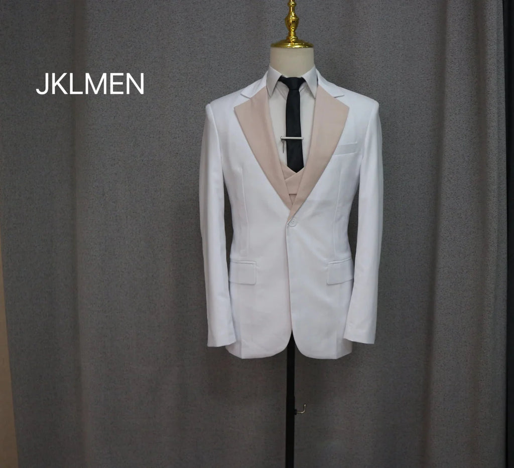 Men's green 3-piece slim fit business suit with blazer, vest, and pants, ideal for formal events and weddings.