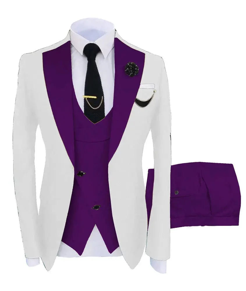 Men's green 3-piece slim fit business suit with blazer, vest, and pants, ideal for formal events and weddings.