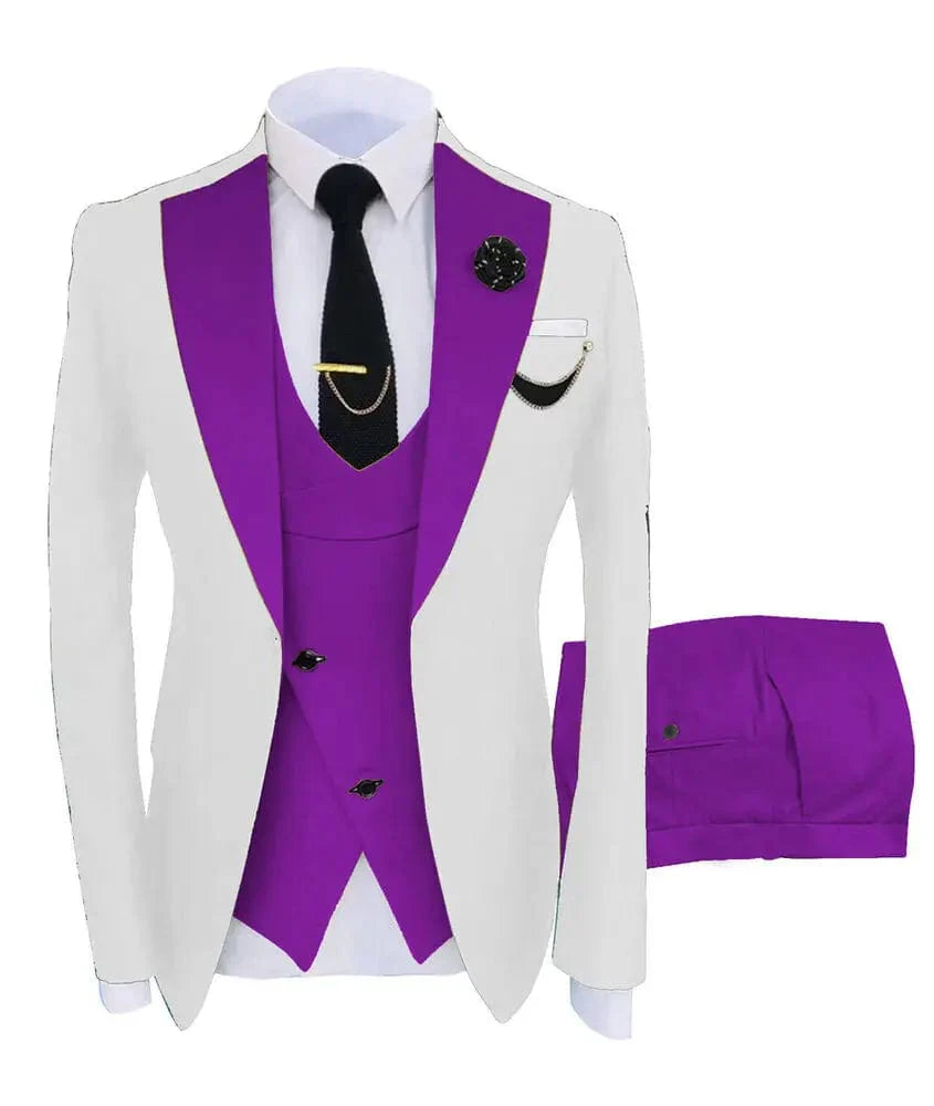 Men's green 3-piece slim fit business suit by SHOWLU FASHION STORE, includes blazer, vest, and pants for formal or wedding occasions.