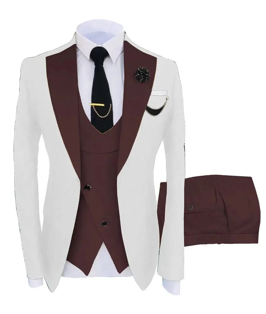 Men's green 3-piece slim fit business suit by SHOWLU FASHION STORE, includes blazer, vest, and pants for formal or wedding occasions.