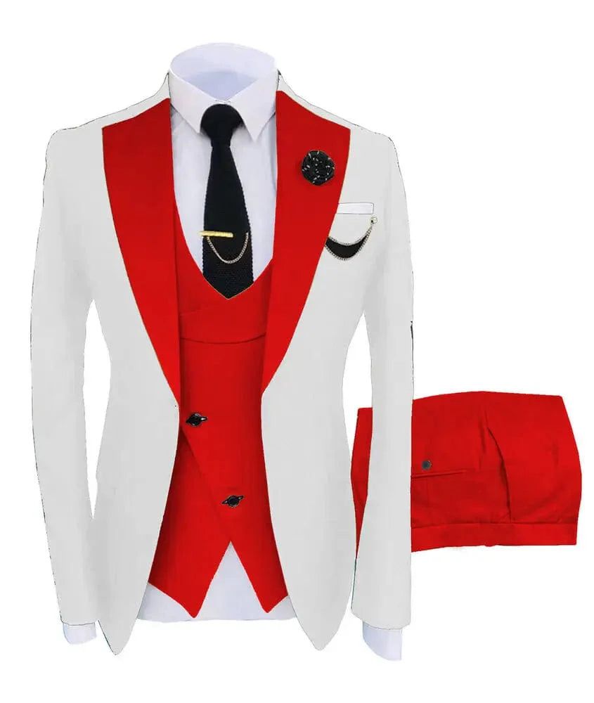 Men's green 3-piece slim fit business suit including blazer, vest, and pants, perfect for formal events and weddings.