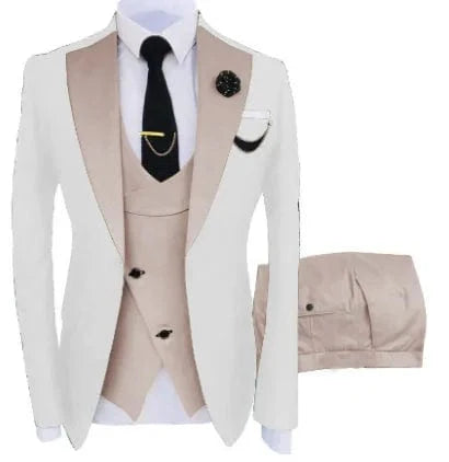 Men's slim fit business suit by SHOWLU FASHION STORE, includes green cotton blazer, vest, and pants for formal or wedding occasions.