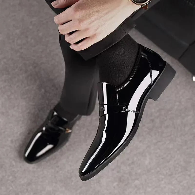 Men's breathable black penny loafers by Showlu Fashion Store, slip-on business shoes with non-slip sole for office wear.