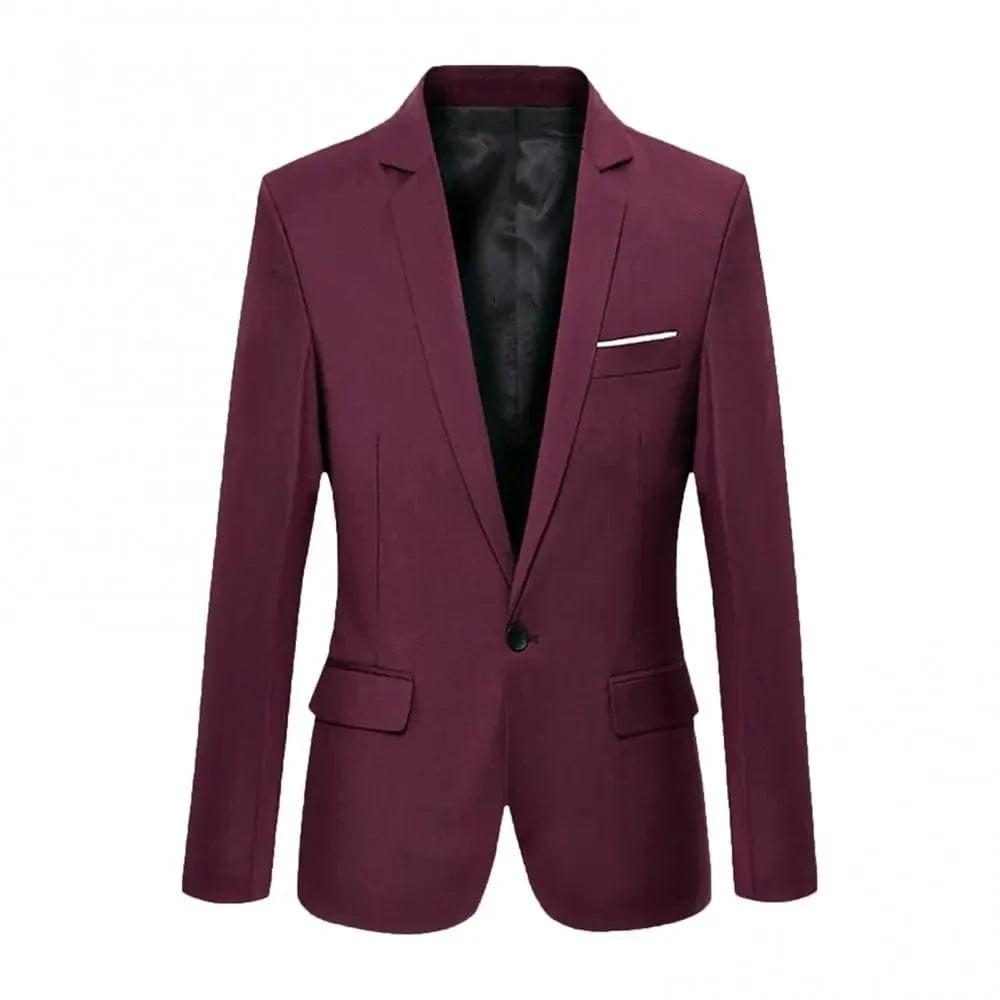 SHOWLU men's slim fit formal blazer suit jacket with one button, available in black, blue, and red, casual and business style.