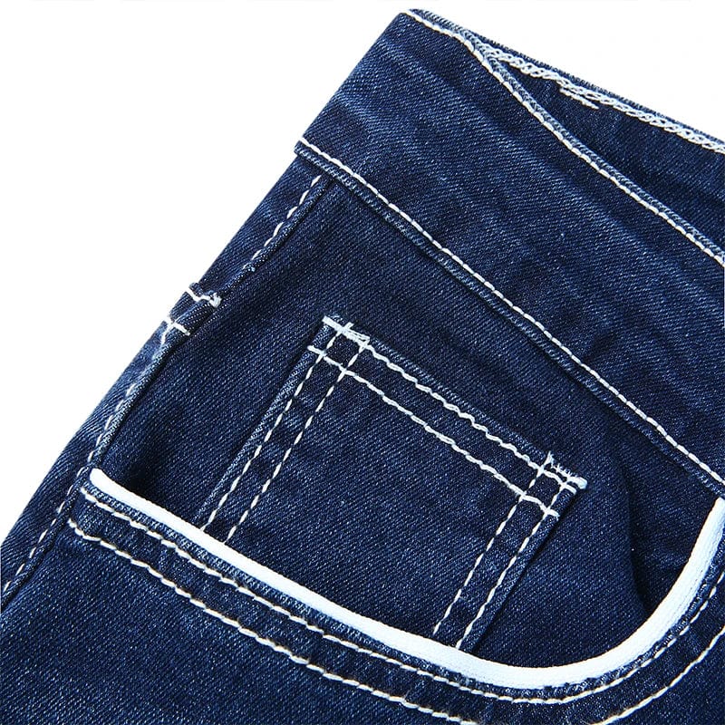 Men Jeans Solid Pockets Stretch Denim Straight Pants Spring Summer Business Casual Trousers Daily Streetwear Men's Clothing - SHOWLU FASHION STORE