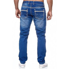 Men Jeans Solid Pockets Stretch Denim Straight Pants Spring Summer Business Casual Trousers Daily Streetwear Men's Clothing - SHOWLU FASHION STORE