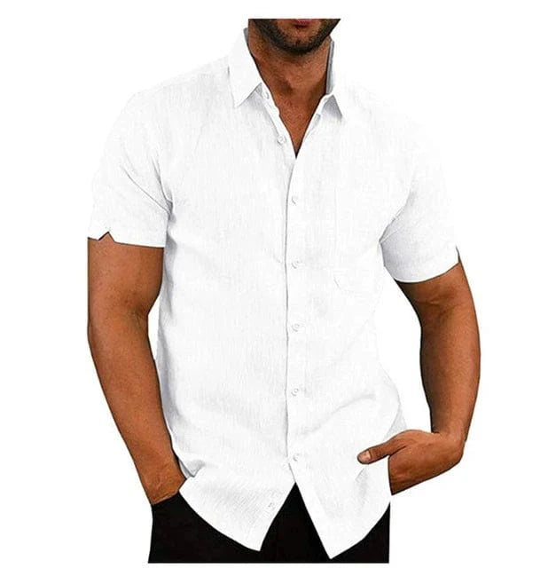 Men's casual solid short sleeve tee by Showlu Fashion, loose fit summer top with simple, comfortable design.
