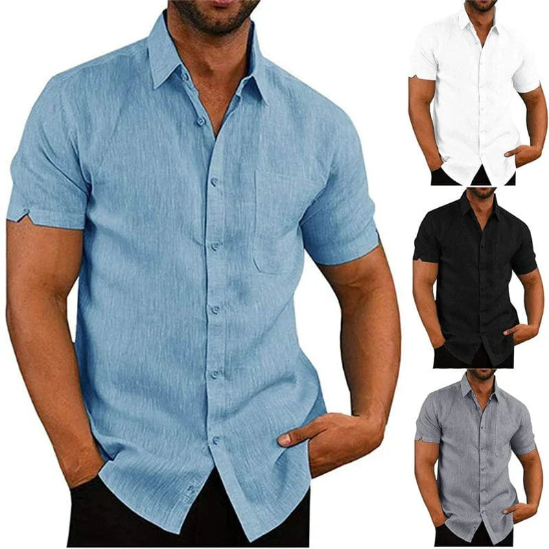 Men's casual solid short sleeve tee by Showlu Fashion, loose fit summer top with a simple, comfortable design.