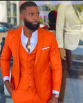 Bright orange slim fit men's suit with notch lapel, perfect for weddings and formal events, from SHOWLU FASHION.