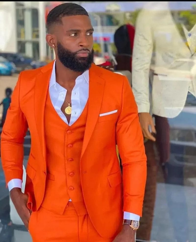 Men Suits & Blazers Bright Orange Notch Lapel Men Costume Homme Wedding Dress Tuxedos Terno Masculino Slim Fit Groom Prom Pa - SHOWLU FASHION STORE