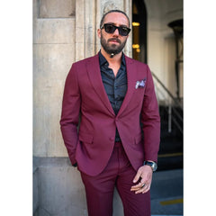 Men Suits Burgundy Fashion Single Breasted Peak Lapel Male Suit Slim Casual Business Wedding Party Tuxedo 2 Piece (Blazer+Pants) - SHOWLU FASHION STORE