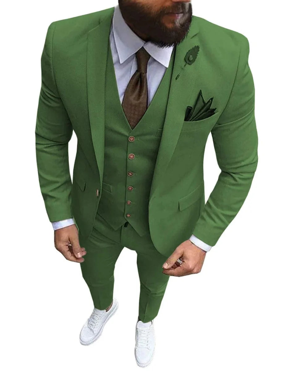 Men's slim fit 3-piece wedding suit by SHOWLU FASHION STORE, featuring a wool blend tuxedo with blazer, vest, and pants for formal occasions.