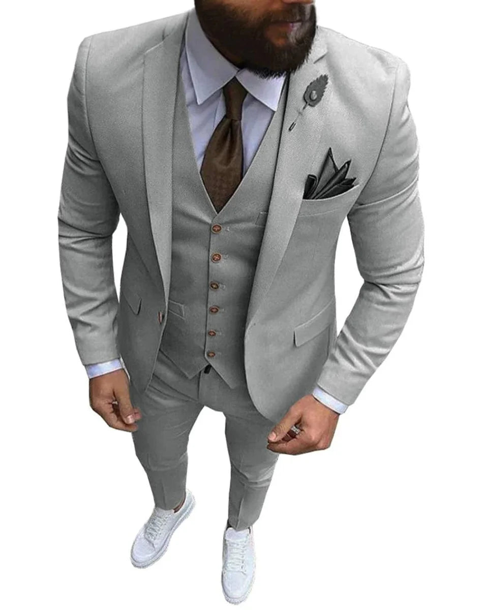 Men's slim fit 3-piece wedding suit by SHOWLU FASHION STORE, featuring wool blend tuxedo jacket, vest, and pants for formal occasions.