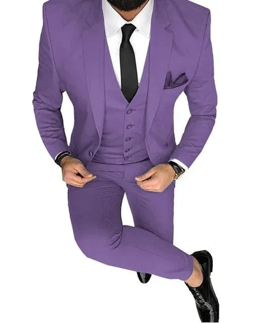Men's slim fit 3-piece wedding suit by SHOWLU FASHION STORE, wool blend prom tuxedo with jacket, vest, and pants for groom.