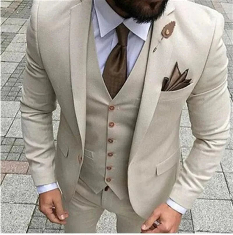Men's slim fit 3-piece wedding suit by SHOWLU FASHION STORE, featuring a wool blend tuxedo with jacket, vest, and pants for formal events.