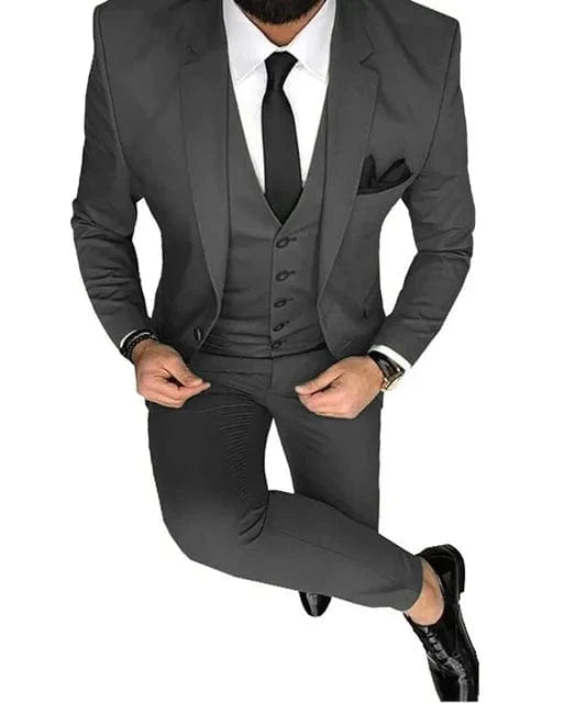 Men's slim fit 3-piece wedding suit by SHOWLU FASHION STORE, featuring a wool blend tuxedo with blazer, vest, and pants for formal occasions.