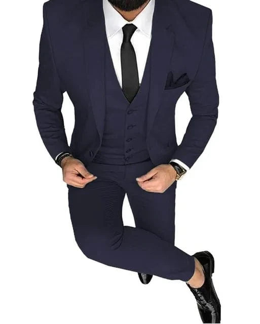 Men's slim fit 3-piece wedding suit by SHOWLU FASHION STORE, wool blend tuxedo with blazer, vest, and pants for groom or formal events.