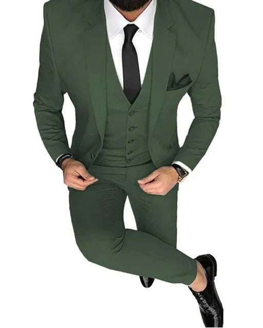 Men's slim fit 3-piece wedding suit by SHOWLU FASHION STORE, wool blend tuxedo with jacket, vest, and pants for groom or formal events.