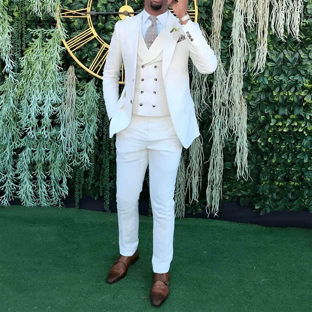 Showlu Fashion men's 3-piece wedding suit with single-breasted jacket, vest, and trousers, perfect for formal occasions and ceremonies.