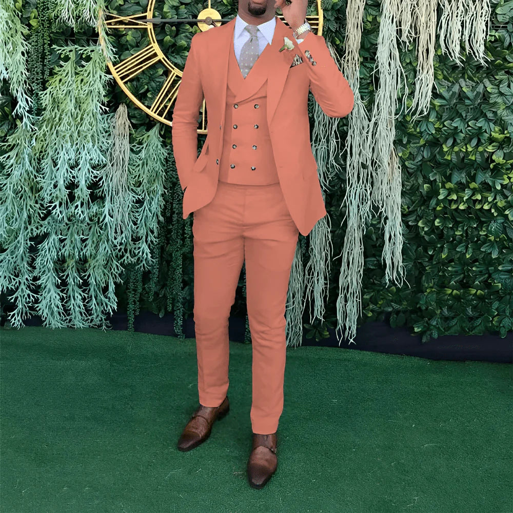 Showlu Fashion men's 3-piece wedding suit with single-breasted jacket, vest, and trousers for formal occasions and ceremonies.