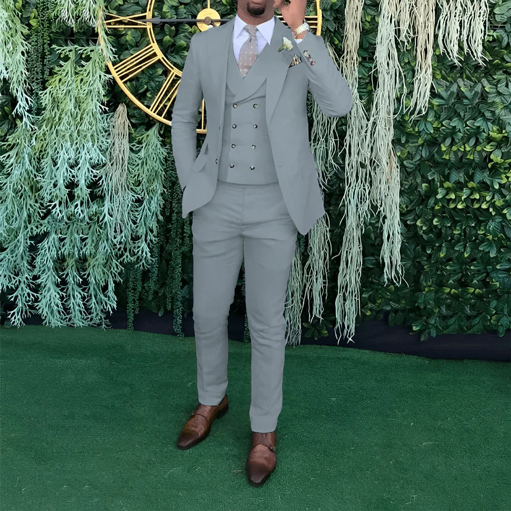 Showlu Fashion men's 3-piece wedding suit with single-breasted jacket, vest, and trousers for formal occasions and special events.
