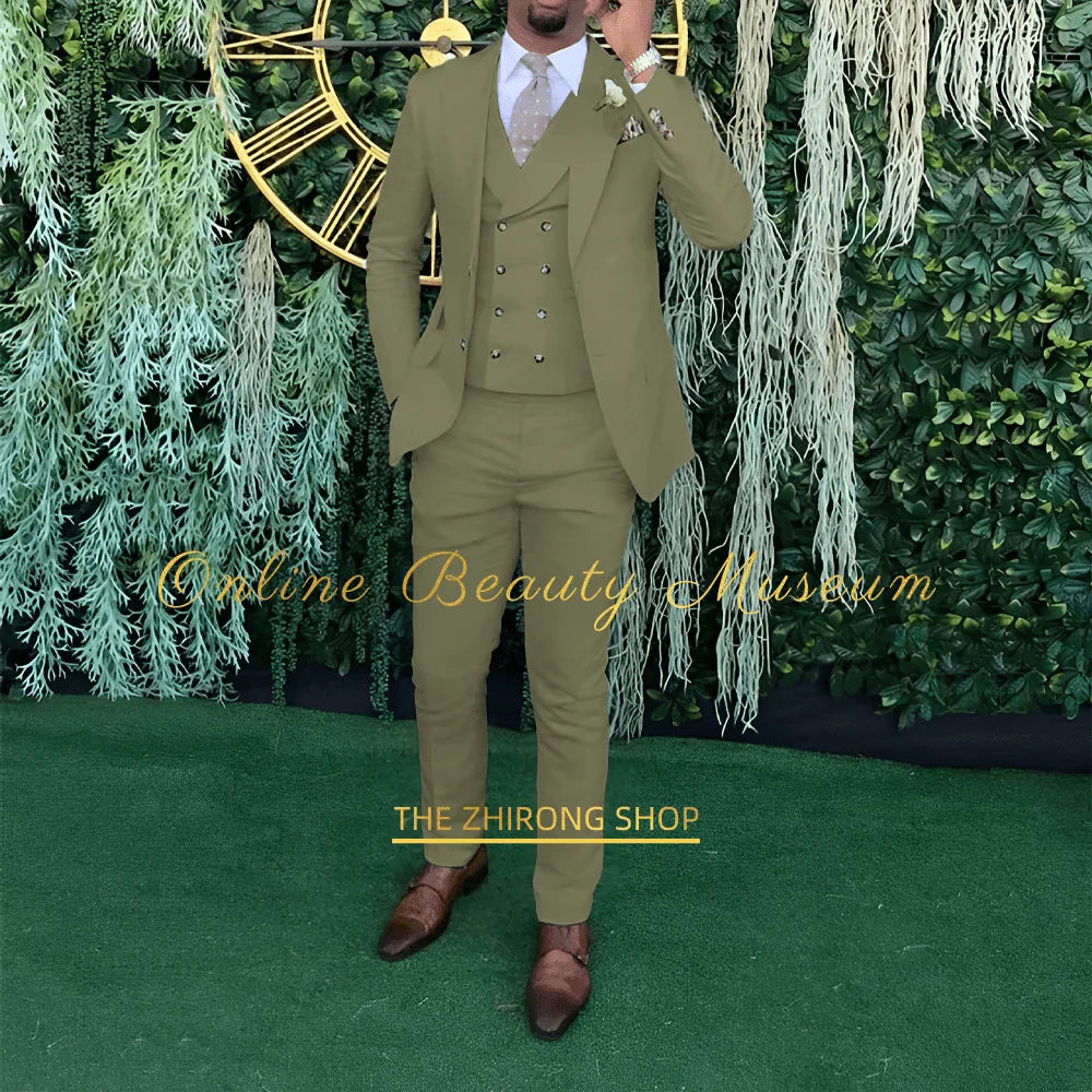 Men's 3-piece wedding suit by SHOWLU FASHION STORE, featuring a single-breasted jacket, vest, and trousers for formal occasions.