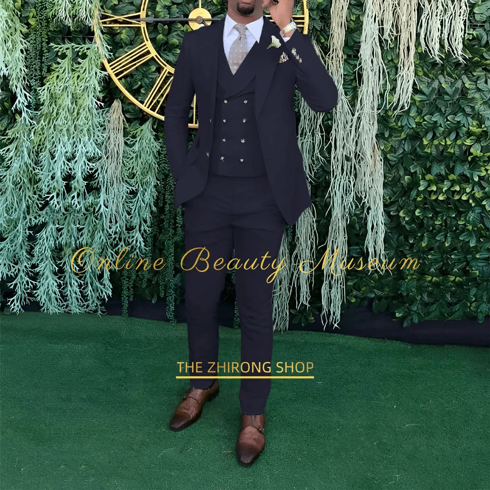 Showlu Fashion men's 3-piece wedding suit with single-breasted jacket, vest, and trousers for formal occasions and ceremonies.
