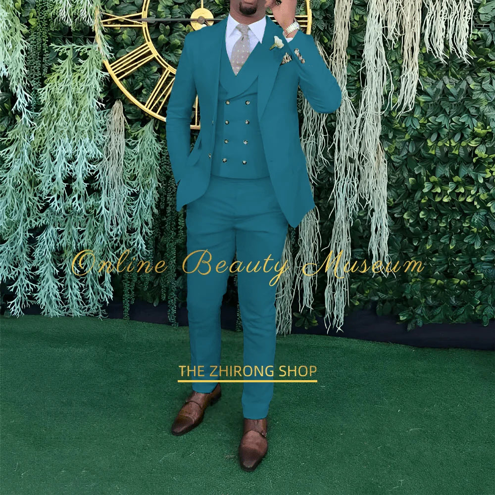 Men's 3-piece wedding suit by Showlu Fashion, featuring a single-breasted jacket, vest, and trousers for formal occasions.
