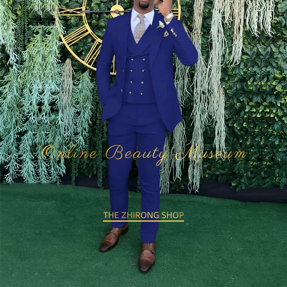 Showlu Fashion men's 3-piece wedding suit with single-breasted jacket, vest, and trousers, perfect for formal occasions and celebrations.