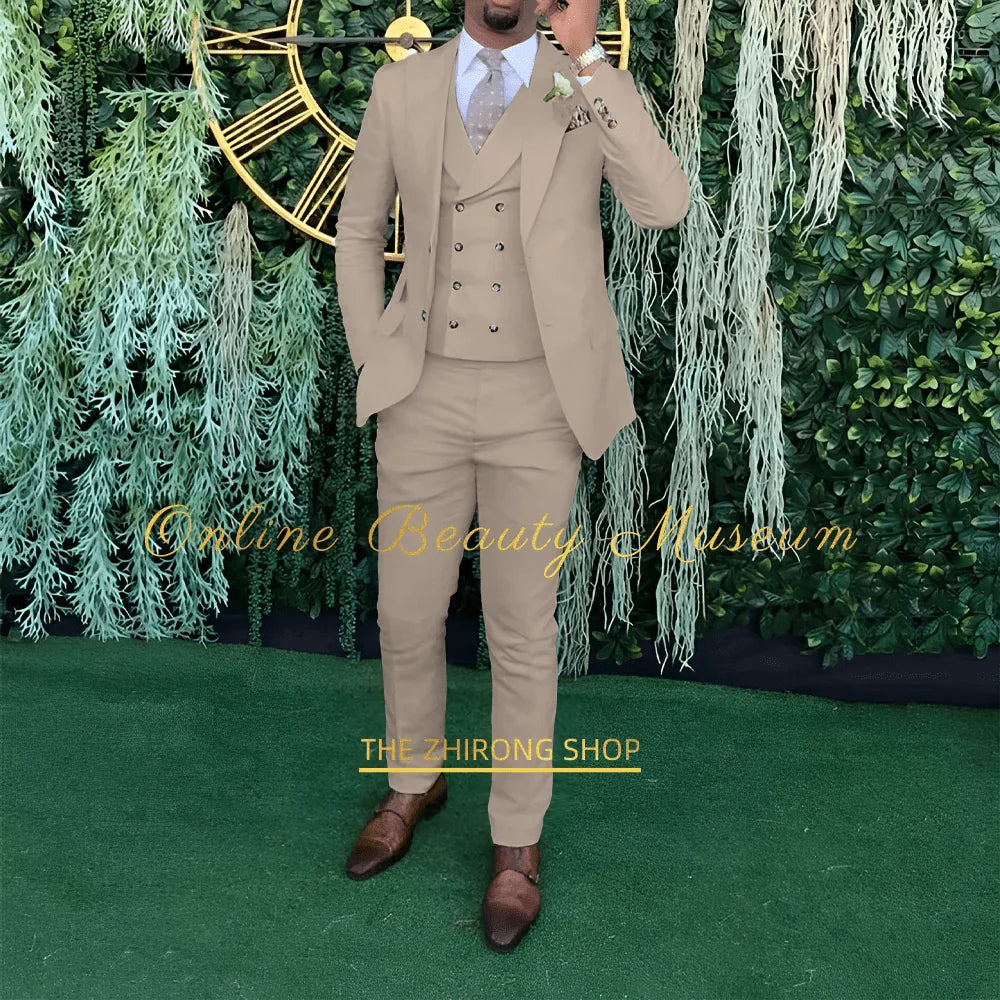 Showlu Fashion men's 3-piece wedding suit with single-breasted jacket, vest, and trousers, ideal for formal occasions and ceremonies.
