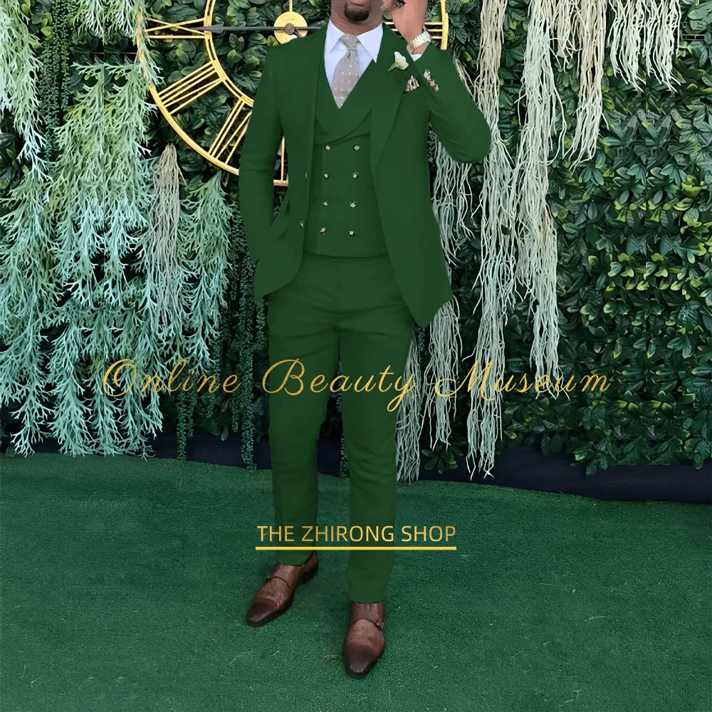 Men's 3-piece wedding suit by Showlu Fashion, single-breasted jacket, vest, and trousers for formal occasions and ceremonies.