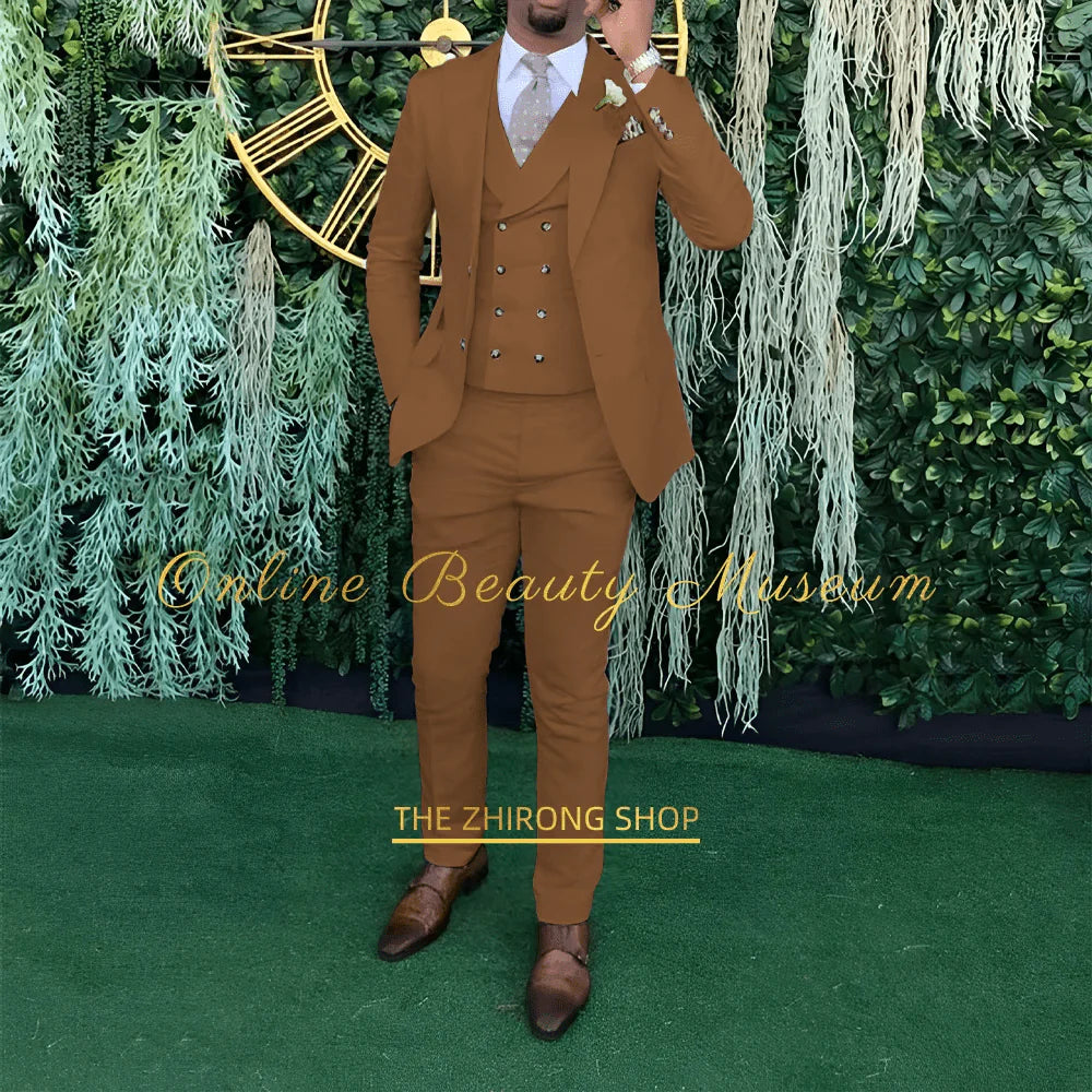 Showlu Fashion men's 3-piece wedding suit with single-breasted jacket, vest, and trousers, ideal for formal occasions and ceremonies.