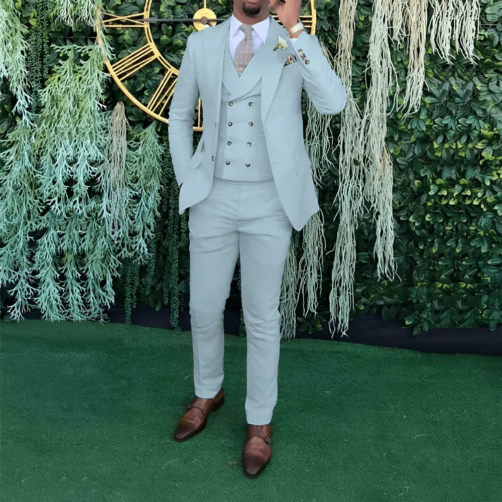 Men's 3-piece wedding suit by Showlu Fashion, featuring a single-breasted jacket, vest, and matching trousers for formal occasions.