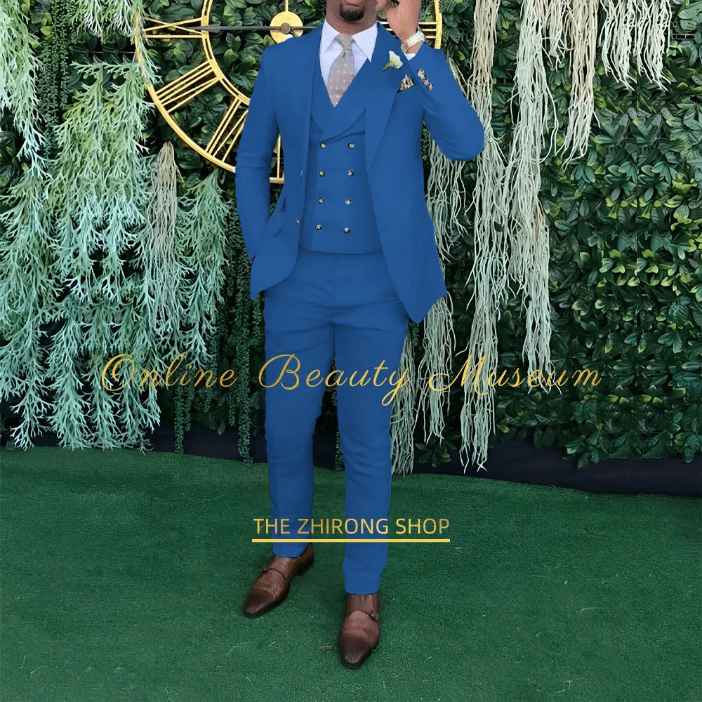 Showlu Fashion men's 3-piece wedding suit with single-breasted jacket, vest, and trousers, ideal for formal occasions and ceremonies.