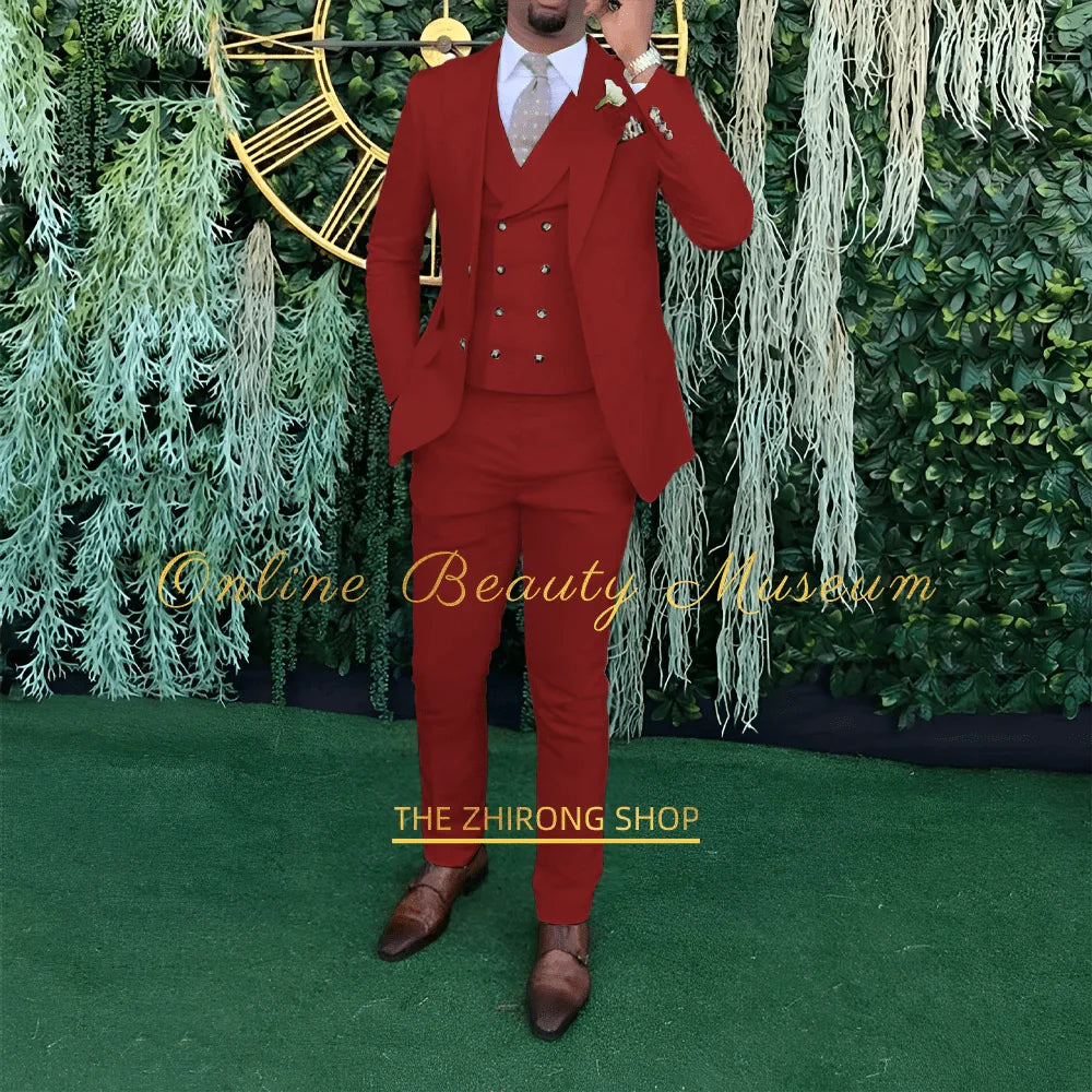 Men's 3-piece wedding suit by Showlu Fashion, featuring a single-breasted jacket, vest, and trousers for formal occasions.
