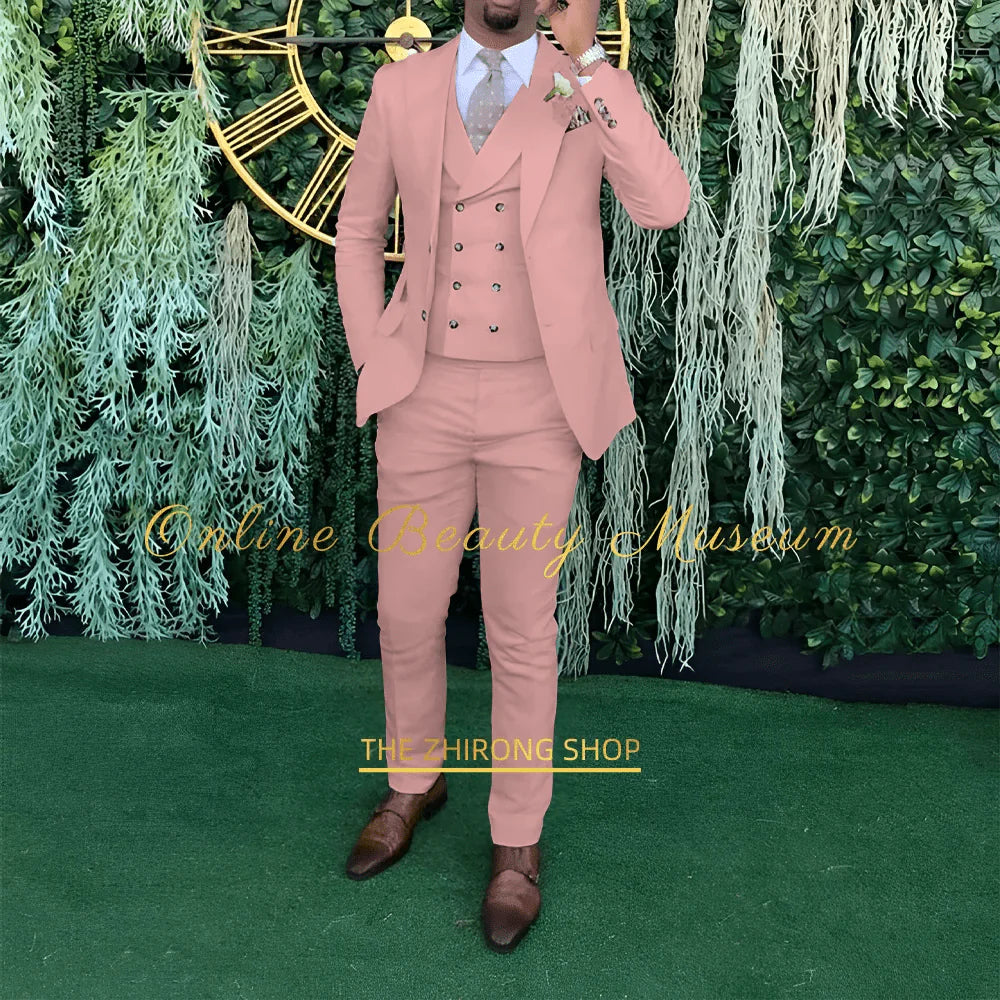 Men's 3-piece wedding suit by Showlu Fashion, featuring a single-breasted jacket, vest, and trousers for formal occasions.