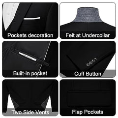 Men's 3 Pieces Suit Elegant Solid One Button Slim Fit Single Breasted Party Blazer Vest Pants Set. Black - SHOWLU FASHION STORE
