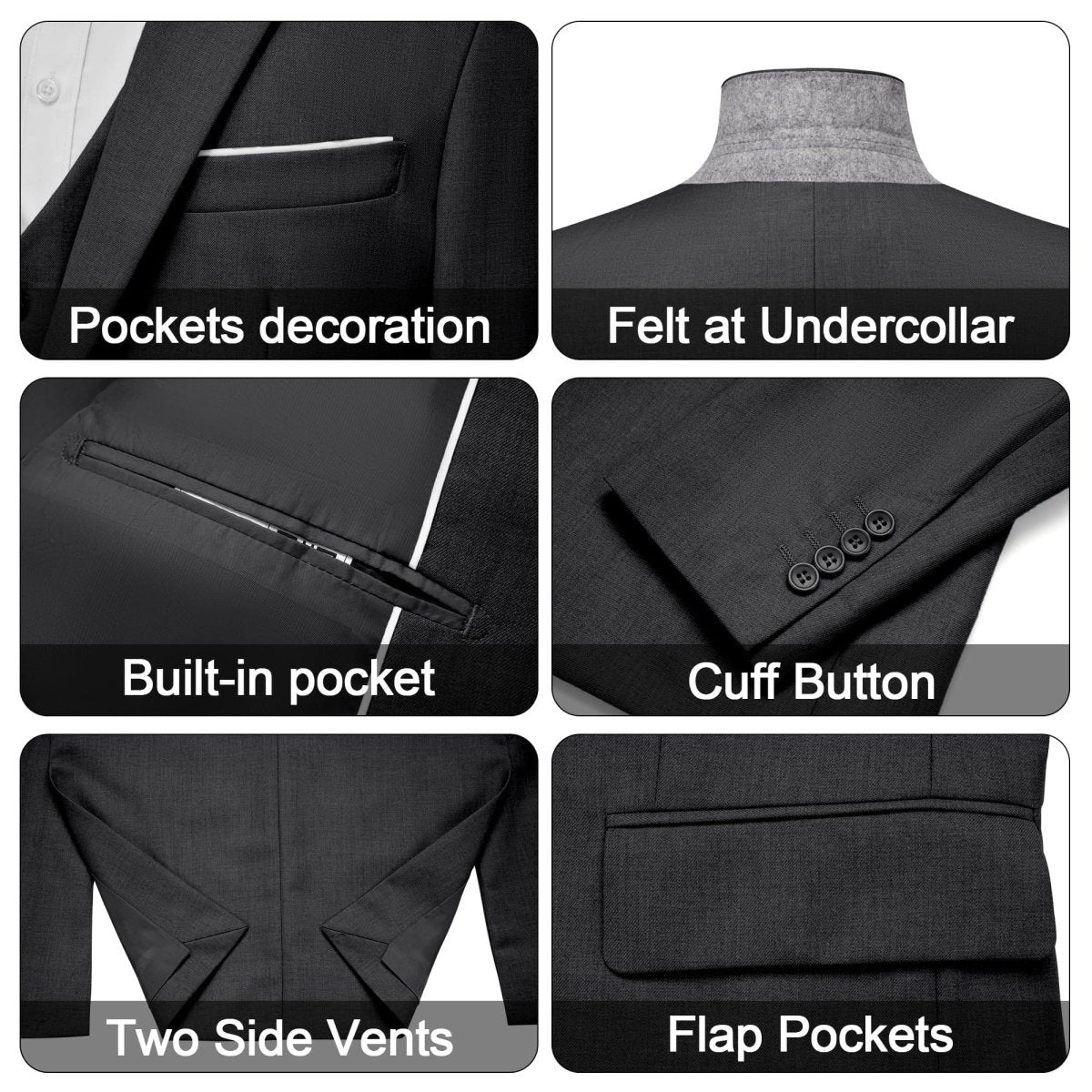 Men's 3 Pieces Suit Elegant Solid One Button Slim Fit Single Breasted Party Blazer Vest Pants Set. Black - SHOWLU FASHION STORE