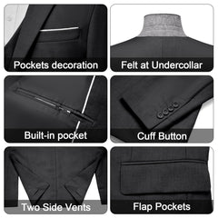 Men's 3 Pieces Suit Elegant Solid One Button Slim Fit Single Breasted Party Blazer Vest Pants Set. Black - SHOWLU FASHION STORE